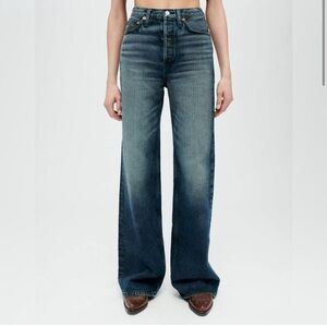 New Re/done Redone 70s Ultra High Rise Wide Leg Jeans 26 Midnight